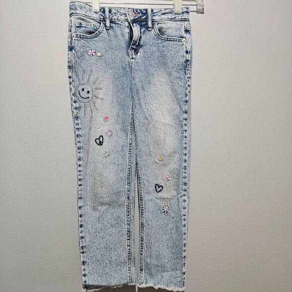 Cat & Jack Jeans Girls 8 Light Wash Straight Ankle Stretch Raw Hem School - Picture 1 of 7